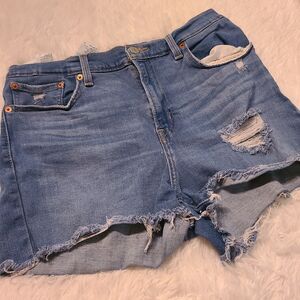 Levi's High Waist Distressed Denim Shorts - Blue